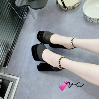 Sandal lụa đế đúp cao đi tiệc cổ vòng đá trắng gót 15cm
