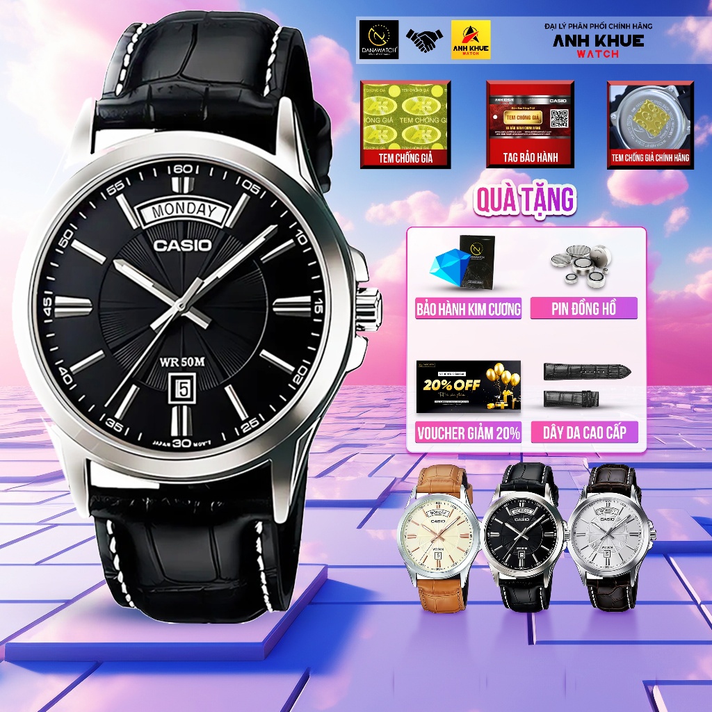 Đồng hồ Nam Casio MTP-1381L-1AVDF – Tặng bộ dây da, voucher giảm giá 20%, pin đồng hồ & gói bảo hành