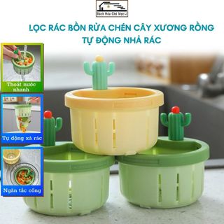 Bộ Lọc Rác Bồn Rửa Chén Tự Động Xả Rác Hình Cây Xương Rồng Khay Lọc Rác Thông Minh Thoát Nước Nhanh