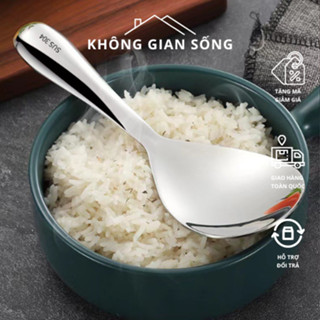 Thìa xới cơm chống dính Inox 304 nguyên khối hàng loại 1, muỗng xới cơm cán dài cách nhiệt