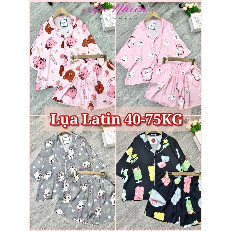 Bộ mặc nhà pijama cánh dơi đùi bigsize vải lụa Latin họa tiết sang chảnh, vải mịn mát