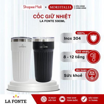 Ly Giữ Nhiệt 2 Lớp Chân Không LA FONTE Inox 304 - 590ml - Màu Trắng/Đen 011662