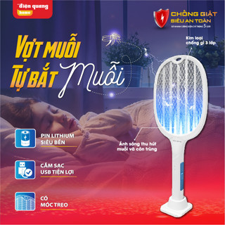   ĐIỆN QUANG  Vợt muỗi tự động kiêm Đèn bắt muỗi 2 trong 1 tự động sạc điện vợt bắt muỗi Điện Quang. 