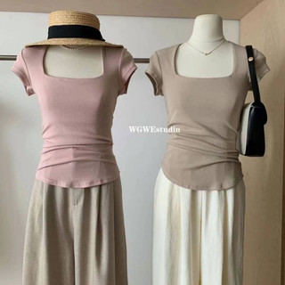 Áo thun cổ vuông vạt bầu ngắn tay 8857