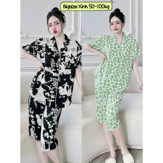 Bộ Lửng Pijama cổ sen Bigsize 50-100kg đồ bộ đồ ngủ mặc nhà xinh đẹp cho nữ