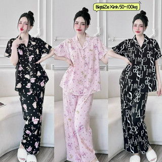 Đồ bộ bigsize 50-100kg  bộ iama quần dài áo  ngắn tay mặc nhà mát  cho nữ chất lụa, Mango mềm mịn cao cấp