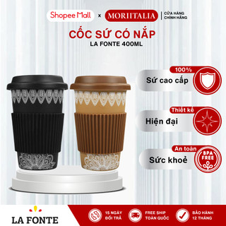 Cốc sứ La Fonte 400ml có tay cầm và nắp silicone 006477 - Chính hãng Moriitalia