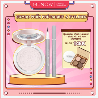 Combo Phấn phủ Rabit Compact Powder + Bút kẻ mắt chống nước siêu mảnh MENOW