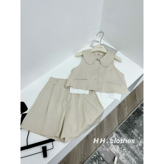 Set bộ kaki thô phối vạt trắng kèm quần hh • melanie boutique