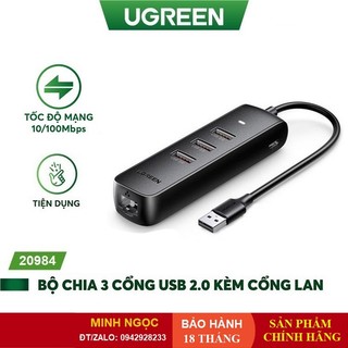 Hub bộ chia usb type c sang 3 cổng usb 2.0 và 1 cổng lan chính hãng ugreen 20984