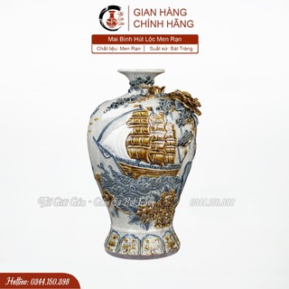 Mai bình hút lộc gốm sứ men rạn Bát Tràng đắp nổi thủ công