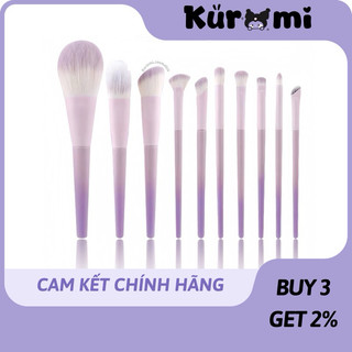 Set 10 cọ trang điểm tán nền phủ phấn đánh kem che khuyết điểm chất lượng cao màu tím pastel