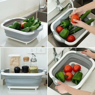 Thau chậu gấp gọn kèm thớt với rổ đựng 3 trong 1 đa năng tiện dụng