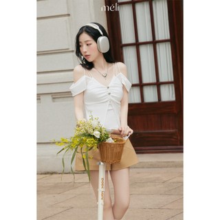 𝐸𝑉𝐸𝐿𝑌𝑁 𝑇𝑂𝑃 & 𝐻𝐴𝑅𝑃𝐸𝑅 𝑆𝐻𝑂𝑅𝑇 - Áo 2 dây 2 vải cotton lưới có 2 vạt áo thân trước + Quần Short túi trái tim vải kaki nâu be