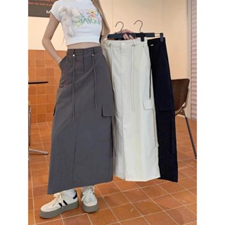 Chân Váy dáng dài Lưng Thun Dây Rút điều chỉnh cạp Phong Cách Vintage c75