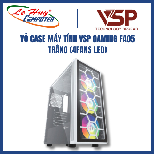 VỎ CASE MÁY TÍNH VSP GAMING FA05 TRẮNG (4FANS LED)