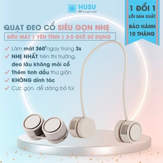 Quạt Mini Đeo Cổ SIÊU MẠNH, NHẸ NHẤT THỊ TRƯỜNG không cánh, đeo lâu không mỏi cổ - HUSU
