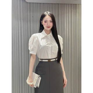 Áo Sơ Mi Nữ CCHAT Dáng Suông Cộc Tay Kiểu Cổ Đá Chất Liệu Cao Cấp Thoáng Mát 14FNT9001ST