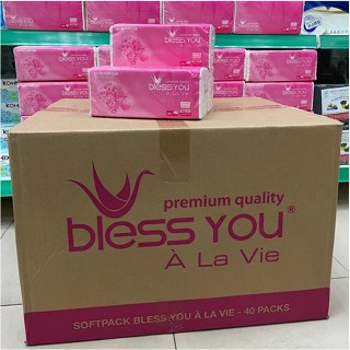 Thùng 40 Gói Có Mã QR - Khăn Giấy Lụa Rút Cao Cấp Bless You 2 Lớp Gói 250 Tờ