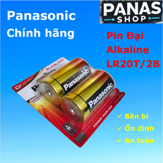 Vỉ 2 viên Pin Đại (D) Panasonic  Alkaline LR20T/2B dùng cho bếp ga, đồng hồ cây, đài, pin...