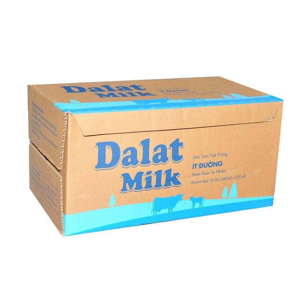[HSD T4-2026] Thùng 24/ 48 Bịch Sữa Tươi Tiệt Trùng Ít Đường Dalat Milk 220ml.