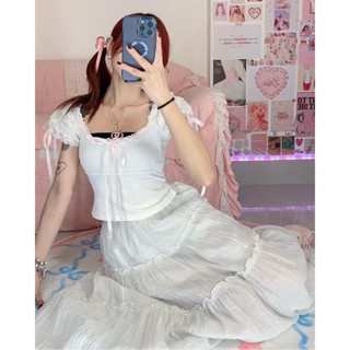 Áo coquette brandy white top- Áo trắng tăm lạnh phong cách coquette đính nơ siêu xinh