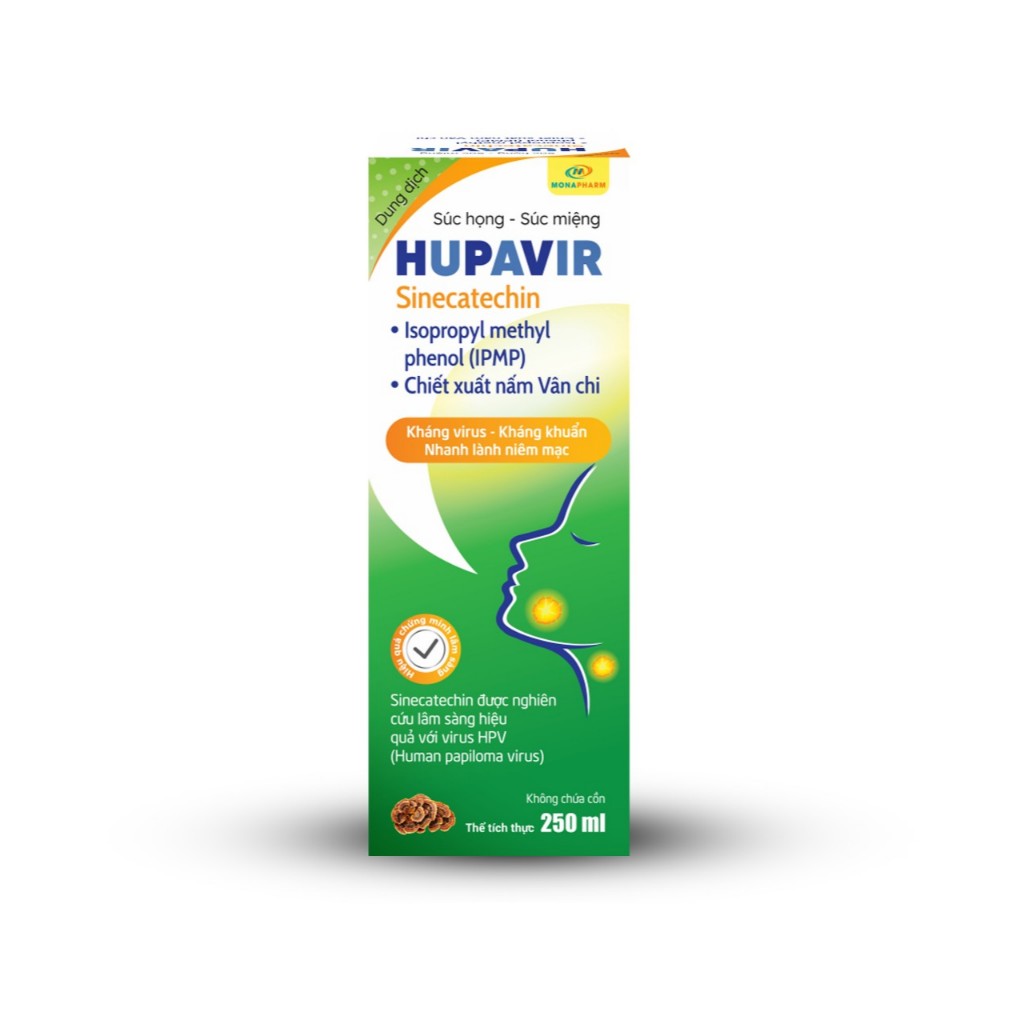 (Che Tên) Nước xúc miệng, xúc họng HUPAVIR, Hỗ trợ giảm sùi mào gà, hạt Lympo, ngăn ngừa HPV