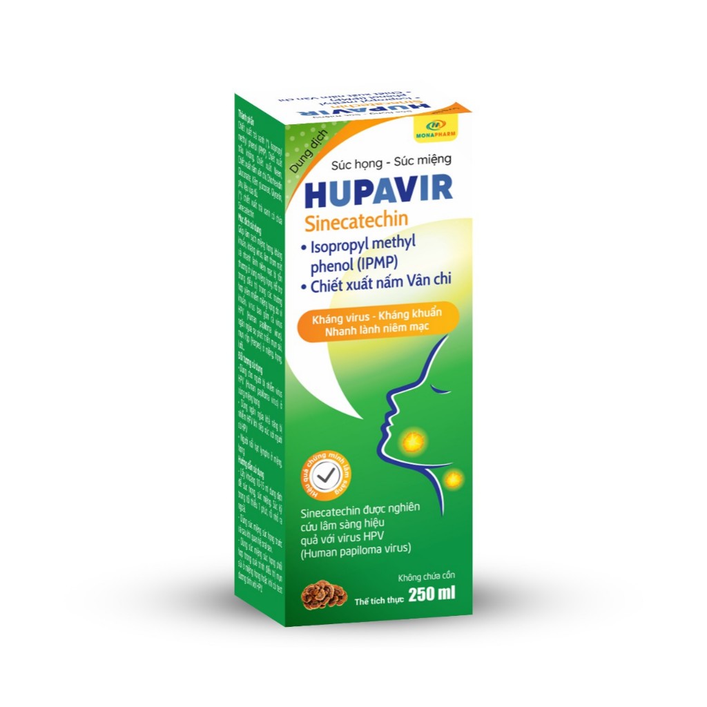(Che Tên) Nước xúc miệng, xúc họng HUPAVIR, Hỗ trợ giảm sùi mào gà, hạt Lympo, ngăn ngừa HPV