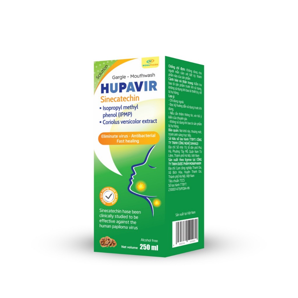 (Che Tên) Nước xúc miệng, xúc họng HUPAVIR, Hỗ trợ giảm sùi mào gà, hạt Lympo, ngăn ngừa HPV