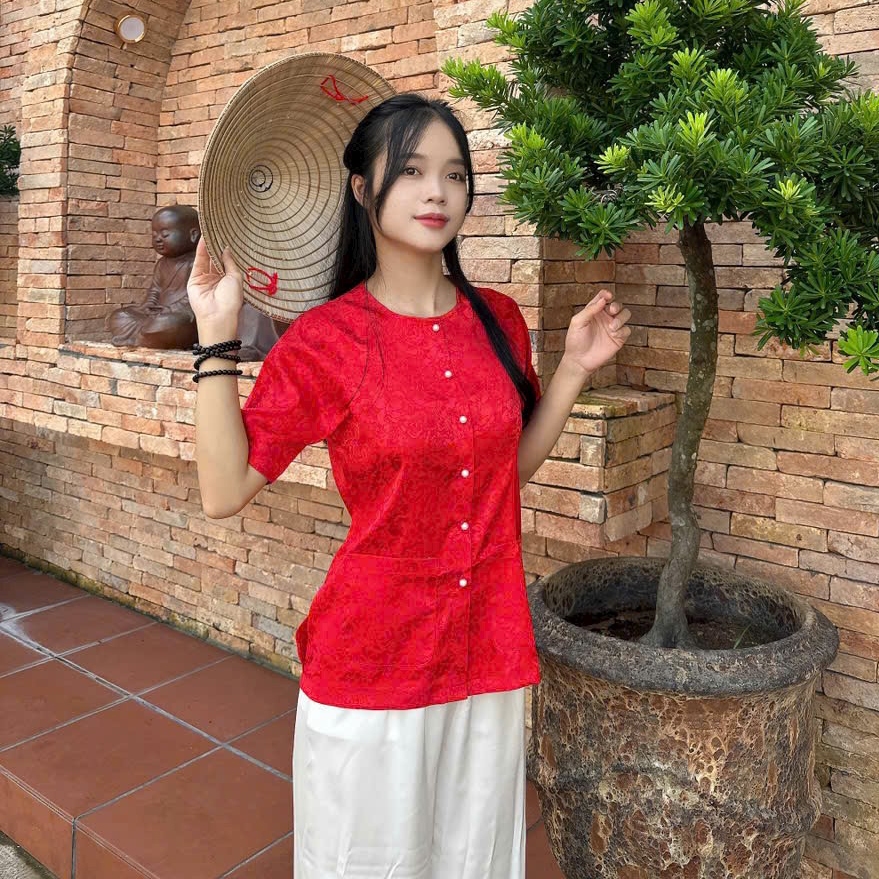 (BÀ BA TAY NGẮN 2 TÚI ) (QUẦN VÀ ÁO BÁN RIÊNG) Bộ quần áo nữ Phật tử, đồ lam đi chùa mẫu nữ vải gấm