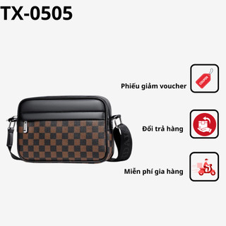 Túi đeo chéo nam caro màu nâu nhiêu ngăn  TX-0502