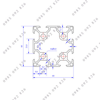 Nhôm định hình 60x60 (LWA-661884700) - Miễn phí cắt theo kích thước yêu cầu.