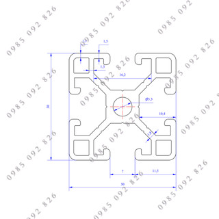 Nhôm định hình  30x30 (LWA-330471500) - Miễn phí cắt theo kích thước yêu cầu.