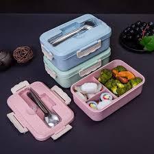 Hộp Đựng Cơm Lúa Mạch 3 Ngăn Văn Phòng Tặng Thìa và Đũa