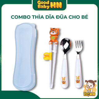 Set thìa dĩa đũa 3 chi tiết tập ăn dặm cho bé 𝐃𝟒𝟒
