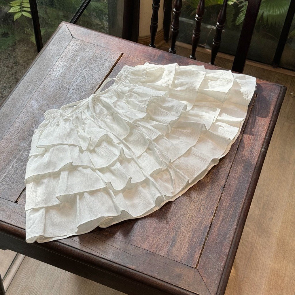 Chân váy 4 tầng chất đũi sần, thiết kế cạp chun dây rút dáng ngắn peonyb