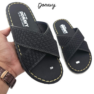 Dép Quai Ngang Nam DONAVY Da Microfiber, May Quai Chắc Chắn D CARO