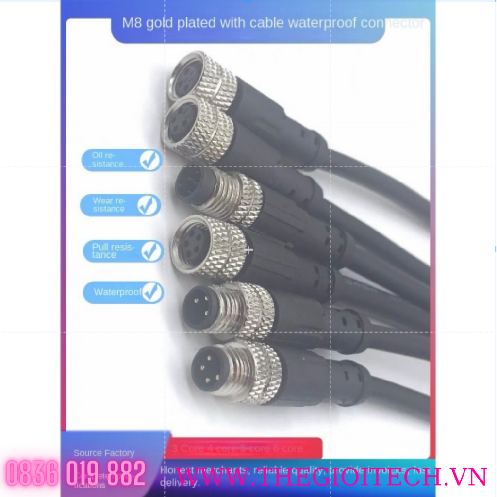 Đầu Nối Cảm Biến Đầu Nối Cảm Biến Đầu Nối Tín Hiệu Chống Nước 3 Lõi 4 Lõi 5Lõi 6 Lõi Đực và Cái M8 - Đầu Cái Thẳng 4P - 1 Mét