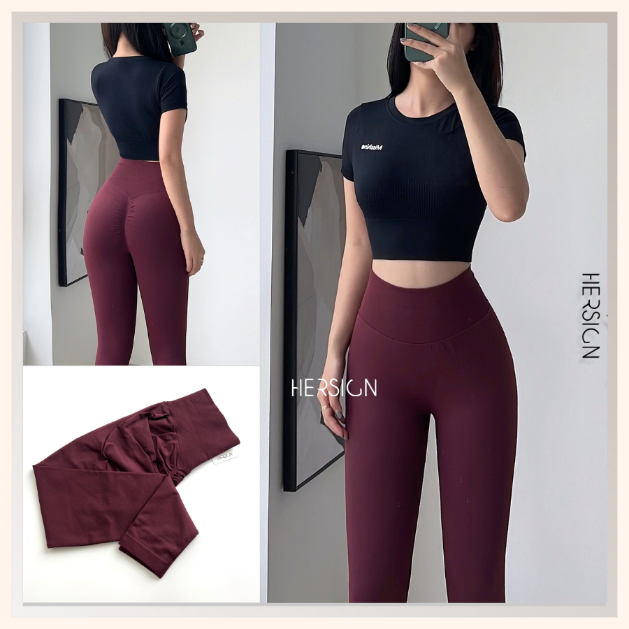 Bộ đồ tập gym nữ Set đồ thể thao nữ Áo croptop ngắn tay quần legging dài HERSIGN-SMIX6L27 BST HERSIGN EASE