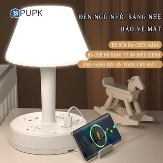  Đèn ngủ để bàn PUPK Đèn học mini để bàn thông minh tích hợp ổ cắm sạc trên đèn tiện lợi 