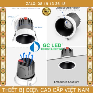  Đèn âm trần Spotlight, chống chói lóa GC LED 10W/D75mm, chỉnh góc, chiếu điểm, chiếu rọi, mã GC-SP01, b/h 2 năm