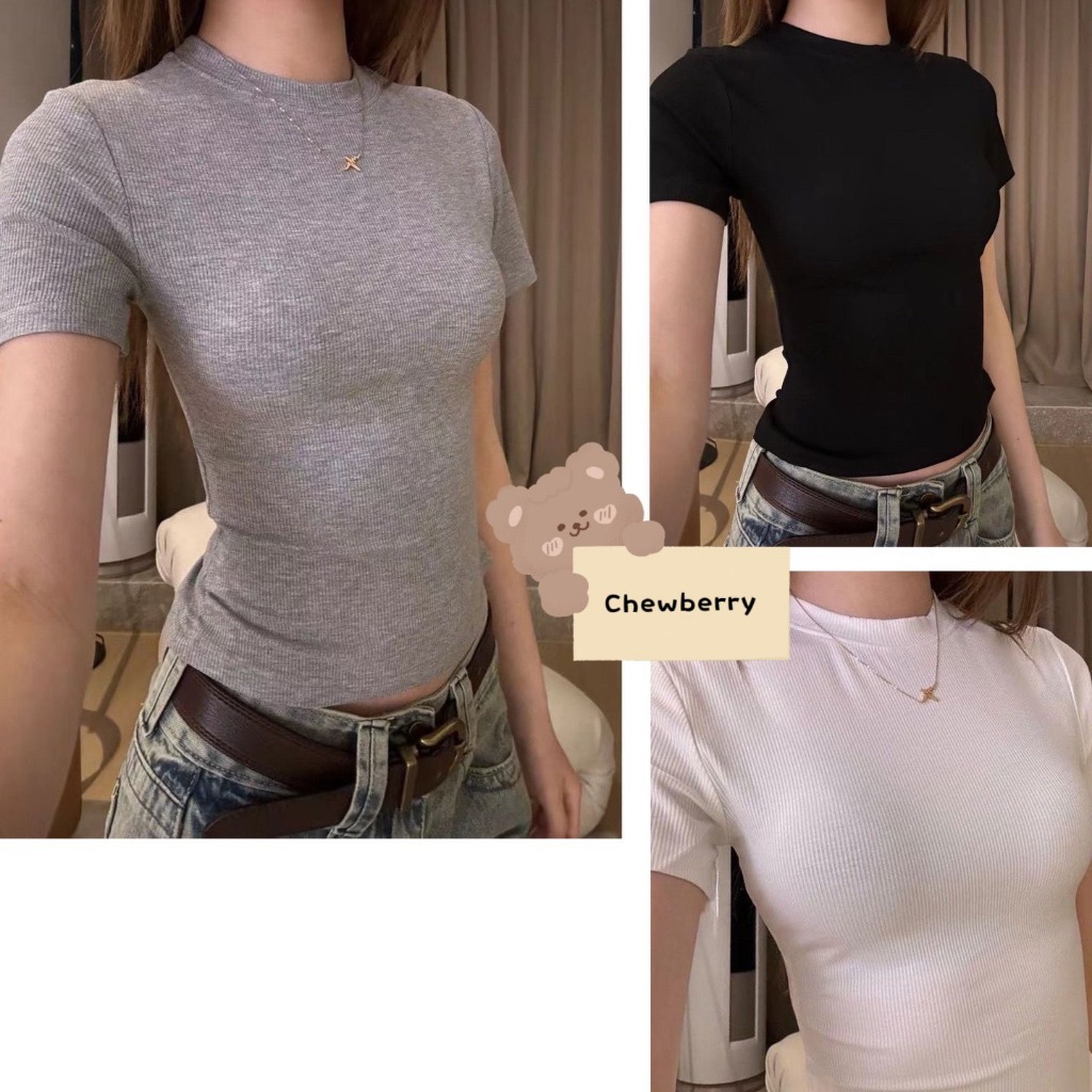 Áo Babytee Thun Trơn Cổ Tròn Chất Tăm Co Giãn Dễ Phối Đồ Nữ | BigBuy360 - bigbuy360.vn