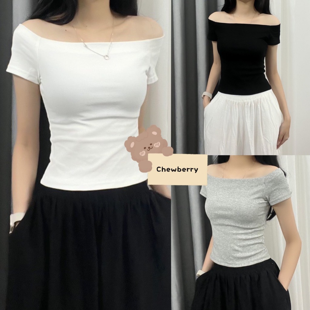 Áo Croptop Trễ Vai Trơn Mặc 2 Kiểu Dáng Ôm Xinh Xắn Nữ | BigBuy360 - bigbuy360.vn