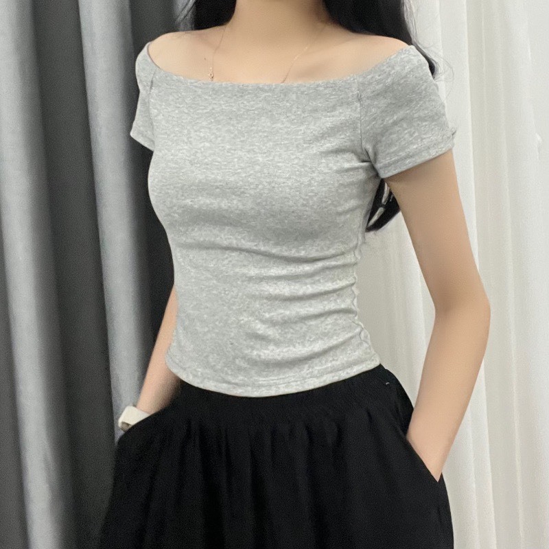 Áo Croptop Trễ Vai Trơn Mặc 2 Kiểu Dáng Ôm Xinh Xắn Nữ | BigBuy360 - bigbuy360.vn