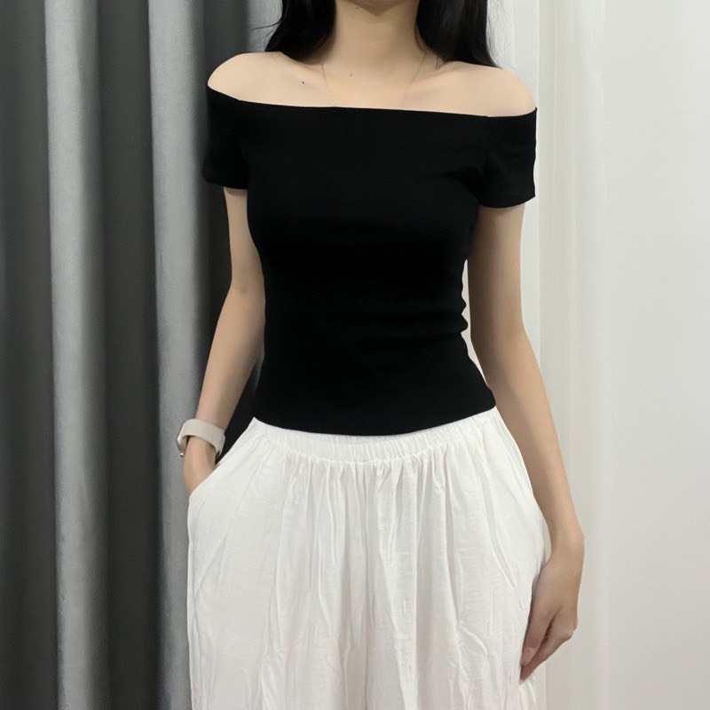 Áo Croptop Trễ Vai Trơn Mặc 2 Kiểu Dáng Ôm Xinh Xắn Nữ | BigBuy360 - bigbuy360.vn