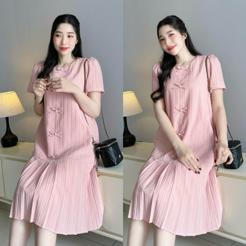 EVERMOM l Đầm bầu Cece đuôi cá dập ly đính nơ ngọc vải xốp hàn