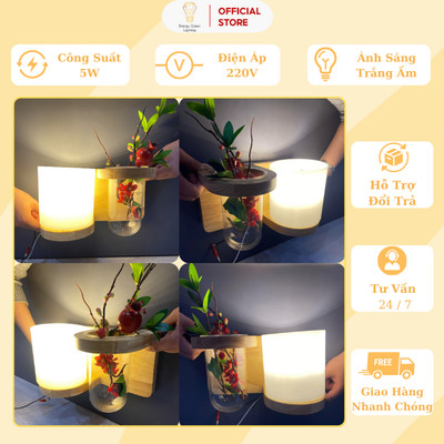 Đèn Tường Energy Green Lighting Kệ Gỗ Chao Thủy Tinh DT-2614 -Trang Trí Căn Phòng Ngủ - Góc Làm Việc