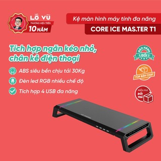 Kệ Màn hình Máy Tính Đa Năng, Tích hợp đèn LED, Cổng sạc, ngăn kéo, giá để điện thoại