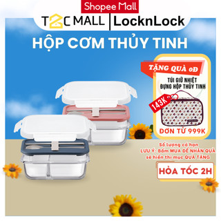Hộp Cơm Văn Phòng LocknLock Thủy Tinh Cao Cấp Chia 2 Ngăn Kèm Đũa Thìa 930ml LLG991CL T2Cmall
