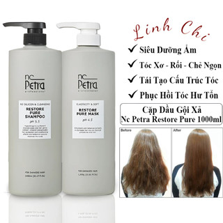 Cặp dầu gội dưỡng tóc phục hồi tóc hư tổn khô xơ rối nc petra restore pure 1000ml. dầu gội xả phục hồi tóc chuyên sâu